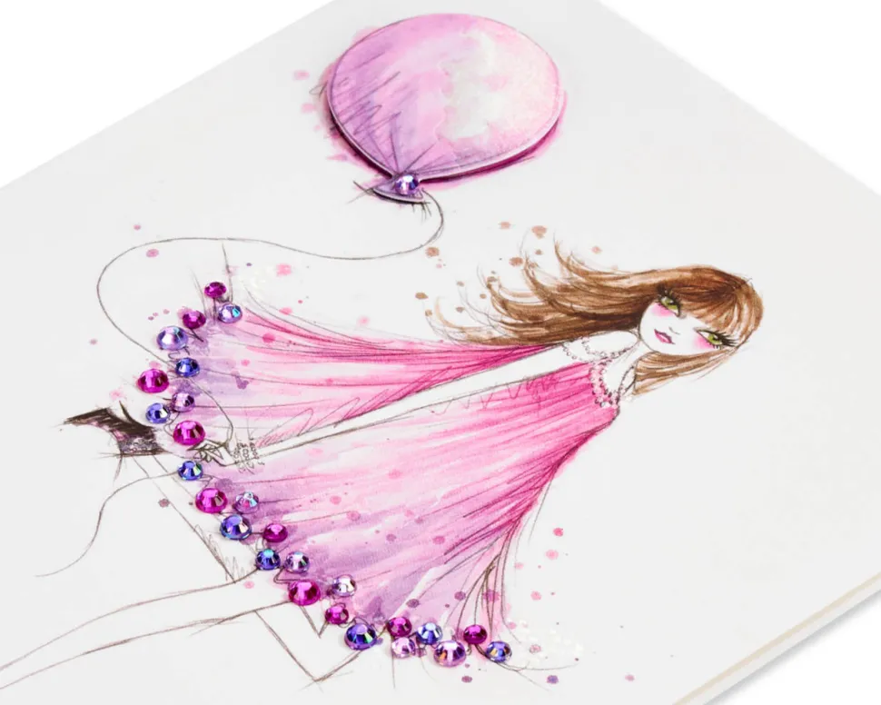 Girl with Balloon Birthday Greeting Card- Designed by Bella Pilar