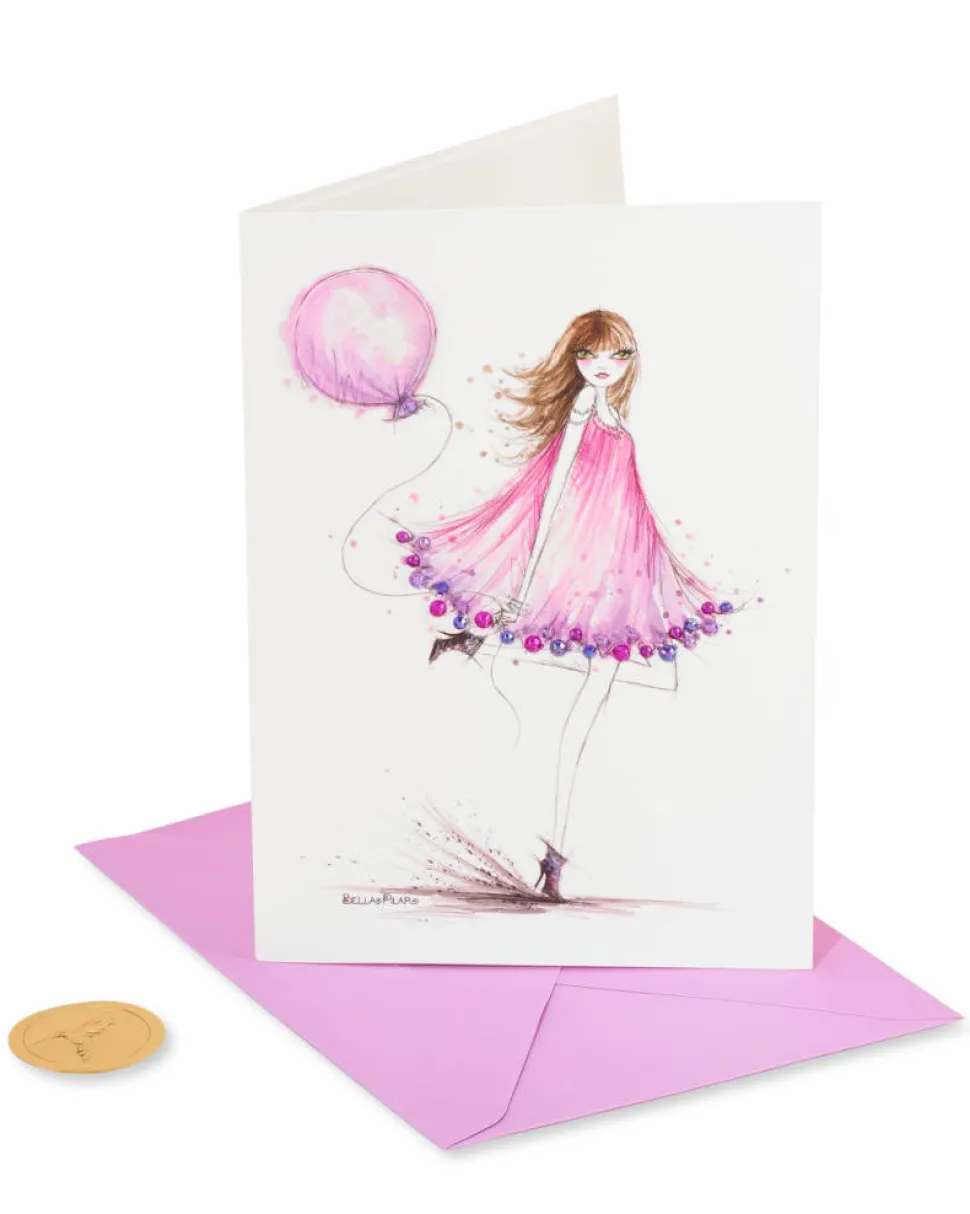 Girl with Balloon Birthday Greeting Card- Designed by Bella Pilar