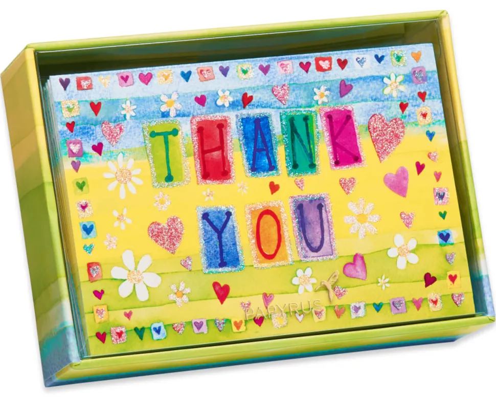 Glitter Hearts Thank You Boxed Blank Note Cards, 14-Count