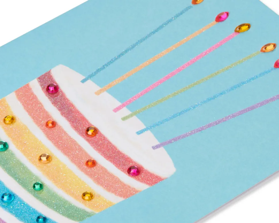 Glittered Rainbow Cake Birthday Greeting Card