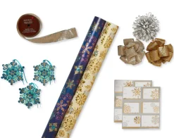 Glitz and Glam Holiday Wrapping Paper Set, 2 Rolls, 3 Bows, 1 Ribbon, 3 Tags, 12 Labels