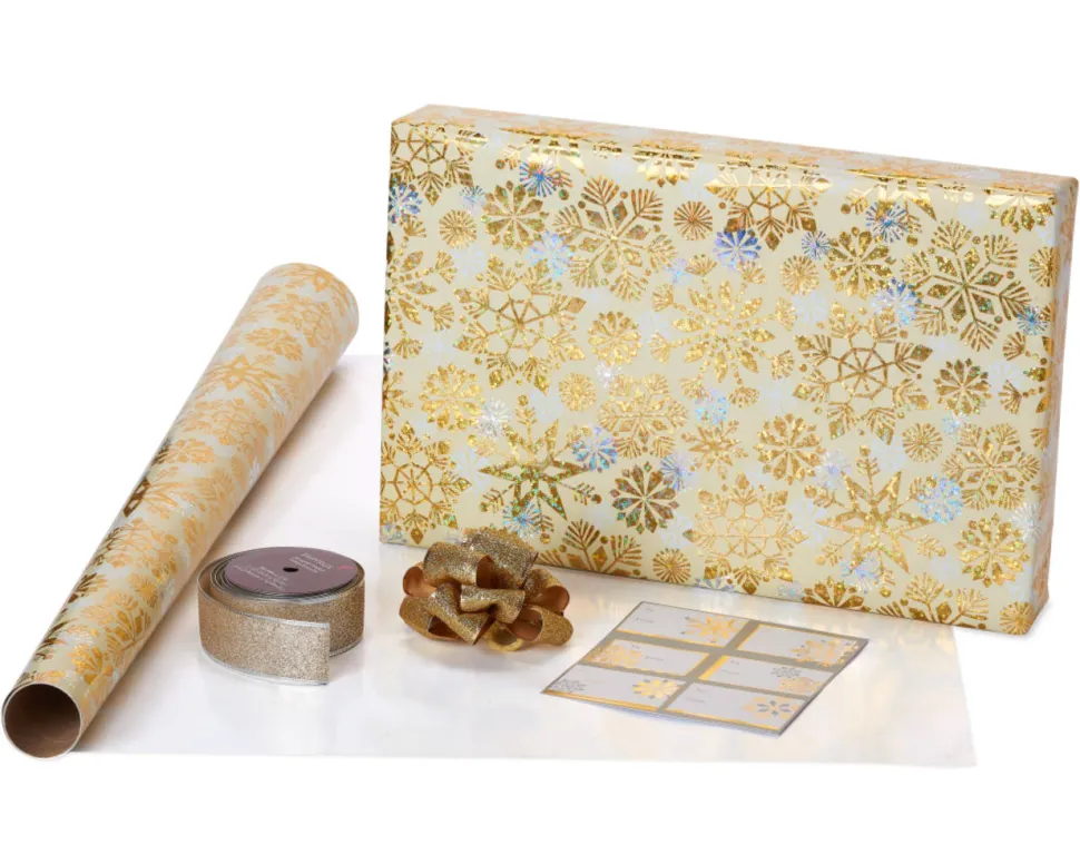 Glitz and Glam Holiday Wrapping Paper Set, 2 Rolls, 3 Bows, 1 Ribbon, 3 Tags, 12 Labels