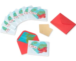 Globe with Plane Handmade Thank You Boxed Blank Note Cards with Glitter, 8-Count