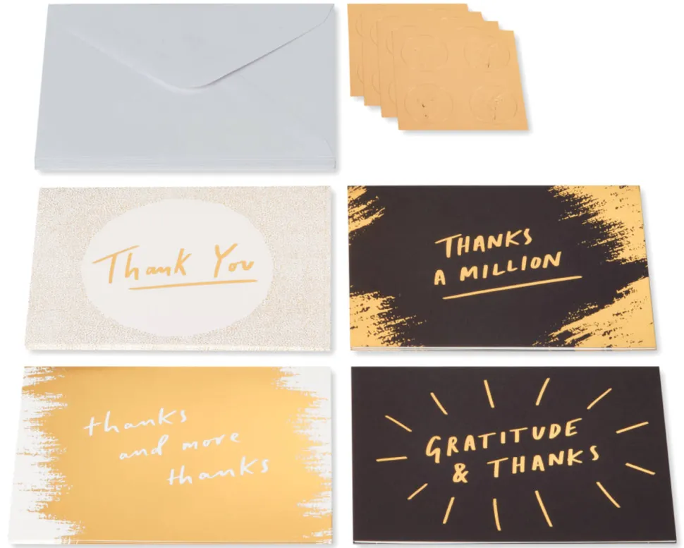 Gold, Black and Cream Blank Note Cards with Envelopes, 16-Count