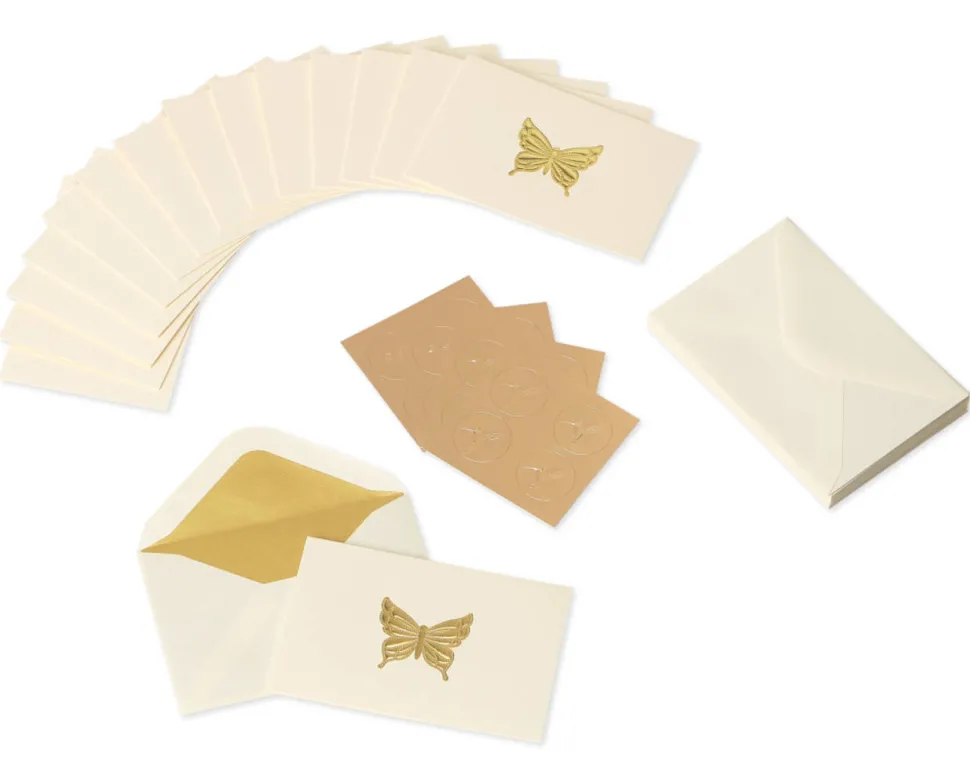 Gold Butterfly Boxed Blank Cards and Envelopes, 16-Count