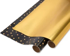 Gold Dot and Solid Gold Holiday Wrapping Paper Rolls, 2 Rolls