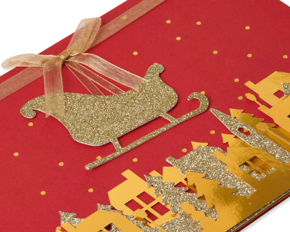 Gold Glitter Holiday Sleigh Boxed Cards, 8-Count