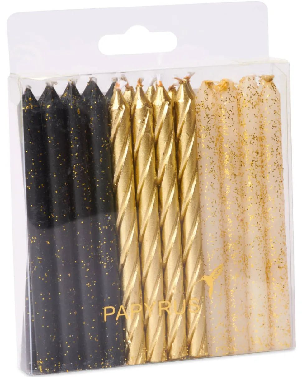 Gold Glittered Black, White and Gold Birthday Candles, 24-Count