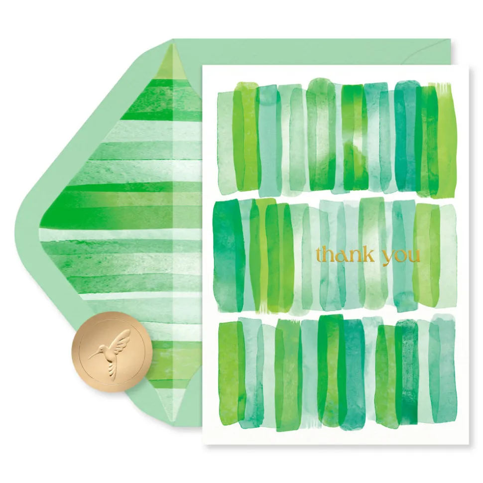 Green Stripes 14-Count Blank Thank You Greeting Cards with Envelopes