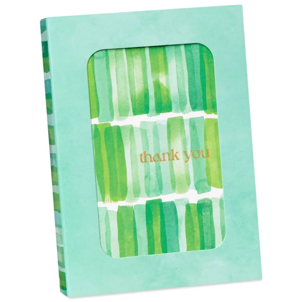 Green Stripes 14-Count Blank Thank You Greeting Cards with Envelopes