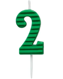 Green Stripes Number 2 Birthday Candle, 1-Count