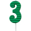 Green Stripes Number 3 Birthday Candle, 1-Count