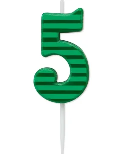 Green Stripes Number 5 Birthday Candle, 1-Count