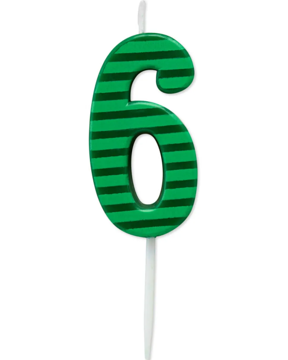 Green Stripes Number 6 Birthday Candle, 1-Count