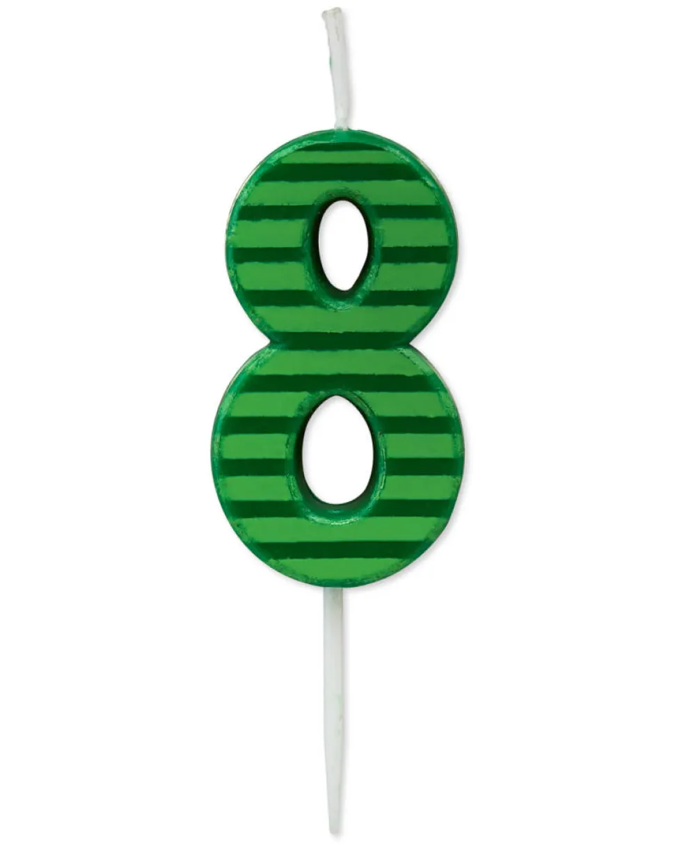 Green Stripes Number 8 Birthday Candle, 1-Count