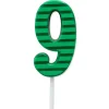 Green Stripes Number 9 Birthday Candle, 1-Count