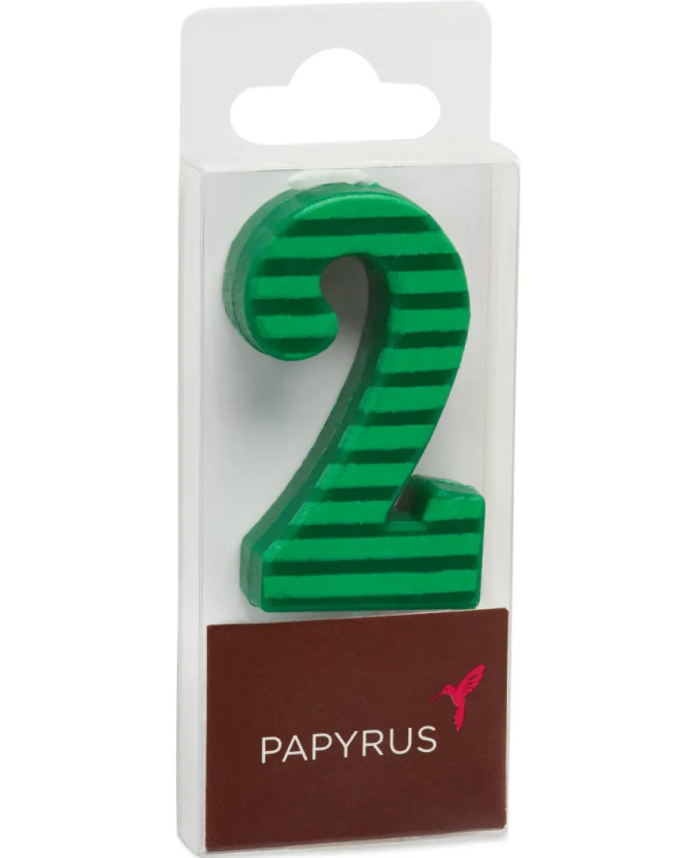 Green Stripes Number 2 Birthday Candle, 1-Count