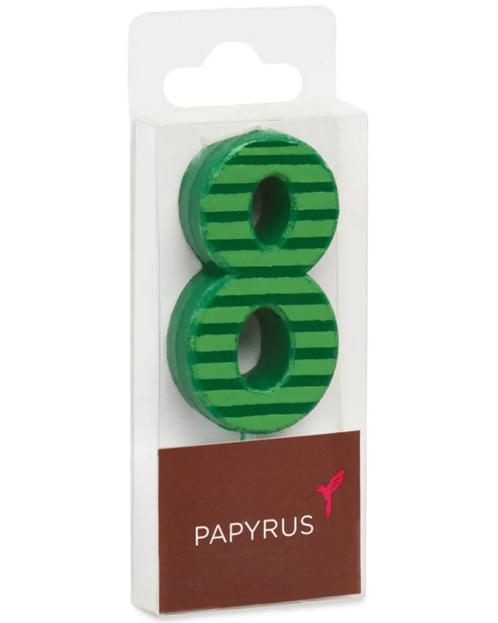 Green Stripes Number 8 Birthday Candle, 1-Count