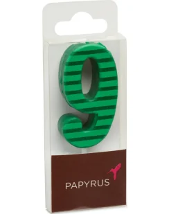 Green Stripes Number 9 Birthday Candle, 1-Count