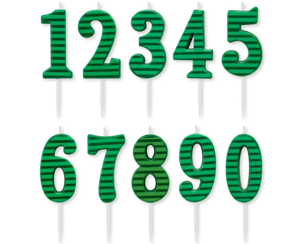 Green Stripes Number Birthday Candles Pack, 10-Count