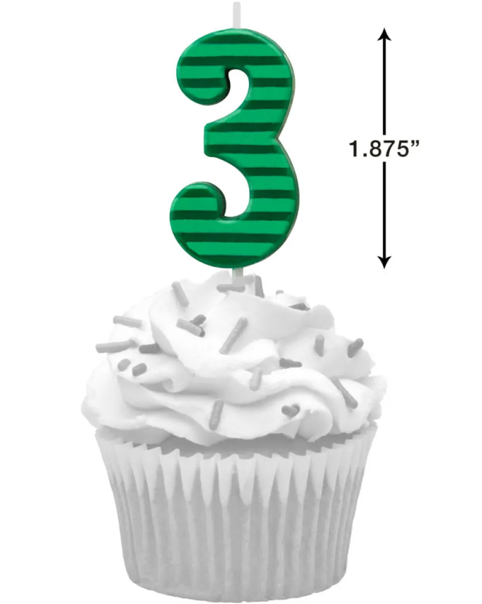 Green Stripes Number Birthday Candles Pack, 10-Count