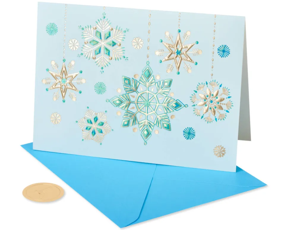 Hanging Glitter Snowflakes Holiday Boxed Cards – Glitter-Free, 12-Count