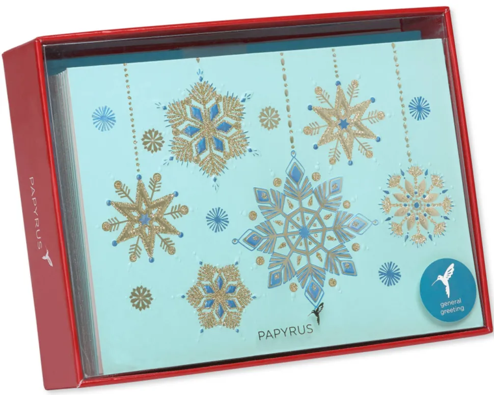 Hanging Glitter Snowflakes Holiday Boxed Cards, 12-Count