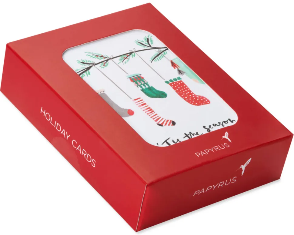 Hanging Stockings Holiday Boxed Cards – Glitter-Free, 20-Count