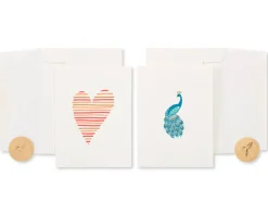 Heart and Peacock Blank Greeting Card Bundle, 2-Count