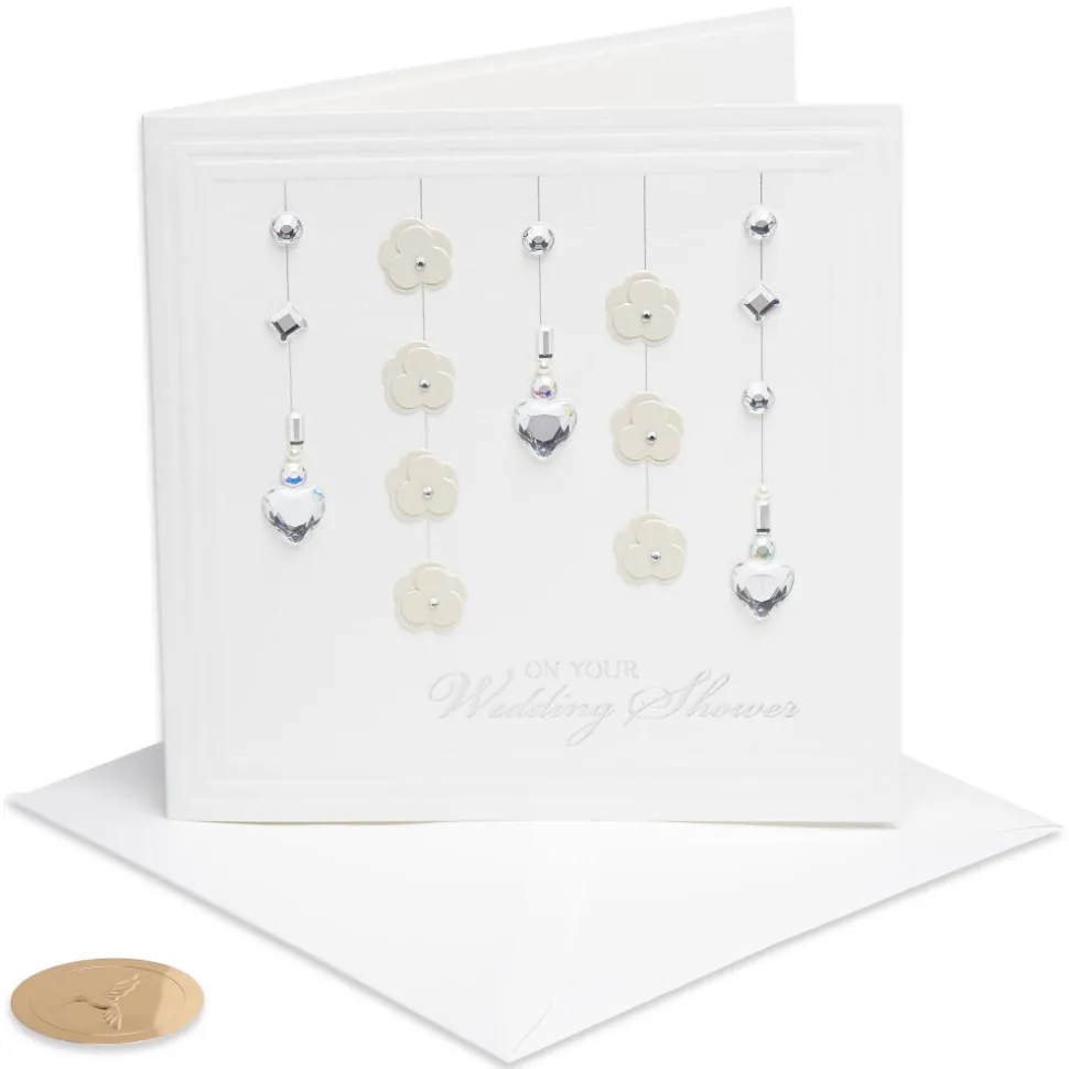 Heart Crystals And Flowers Wedding Greeting Card