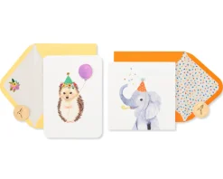 Hedgehog and Elephant Birthday Greeting Card Bundle for Kids, 2-Count
