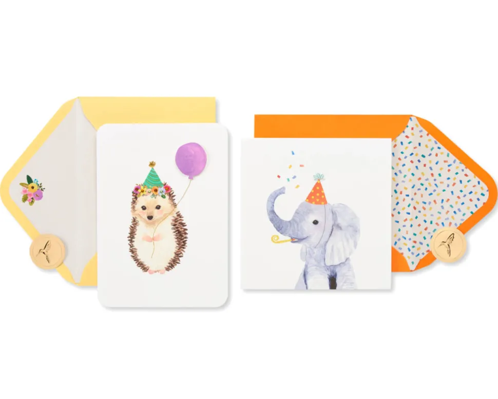 Hedgehog and Elephant Birthday Greeting Card Bundle for Kids, 2-Count