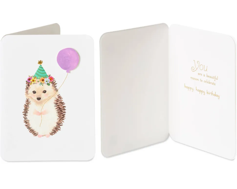 Hedgehog and Elephant Birthday Greeting Card Bundle for Kids, 2-Count
