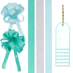 Icy Blue and Grey Christmas Gift Tags, Ribbons and Bows for Gift Wrapping, 10-Count