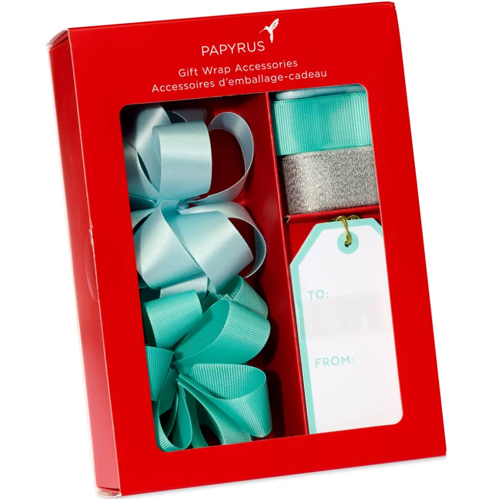 Icy Blue and Grey Christmas Gift Tags, Ribbons and Bows for Gift Wrapping, 10-Count