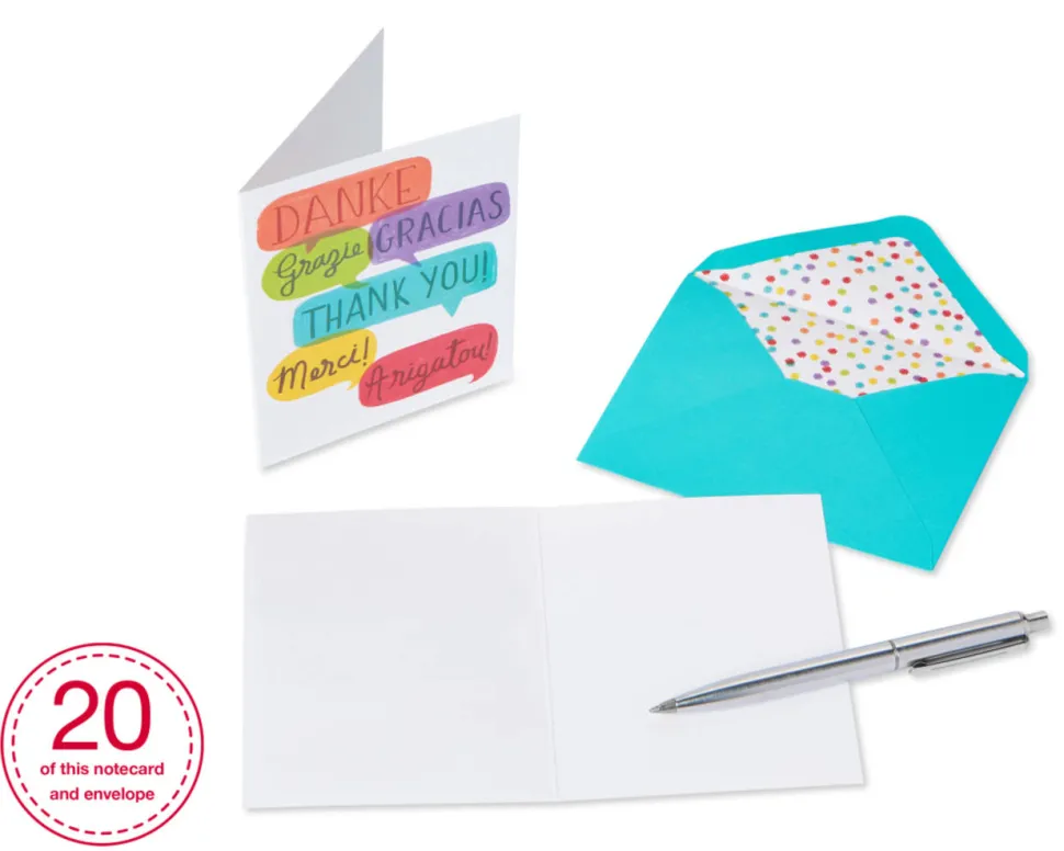 International Thanks Boxed Thank You Cards and Envelopes, 20-Count