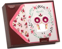 Lovely Owl Handmade Thank You Boxed Blank Note Cards, 8-Count