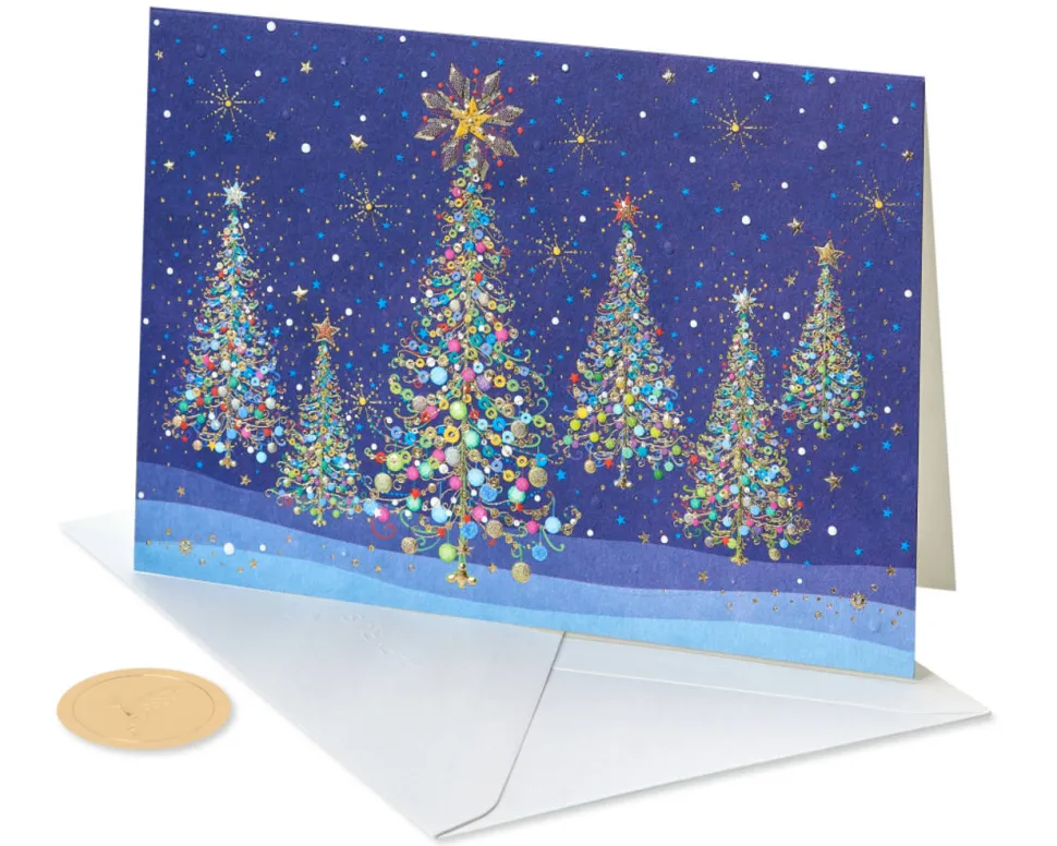 Magical Row of Holiday Christmas Trees Holiday Boxed Cards, 14-Count