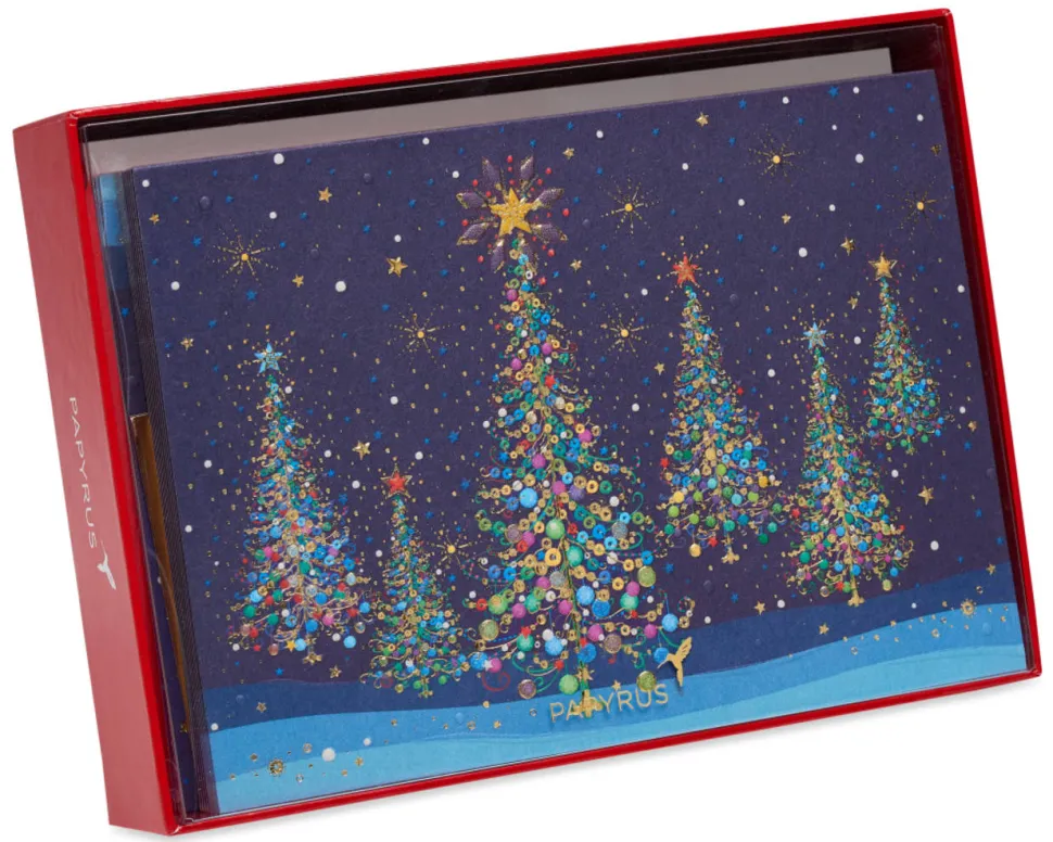 Magical Row of Holiday Christmas Trees Holiday Boxed Cards, 14-Count