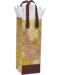 Map Beverage Gift Bag with White Tissue Paper, 1 Gift Bag and 8 Sheets of Tissue Paper