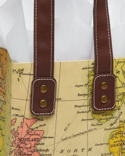 Map Beverage Gift Bag with White Tissue Paper, 1 Gift Bag and 8 Sheets of Tissue Paper