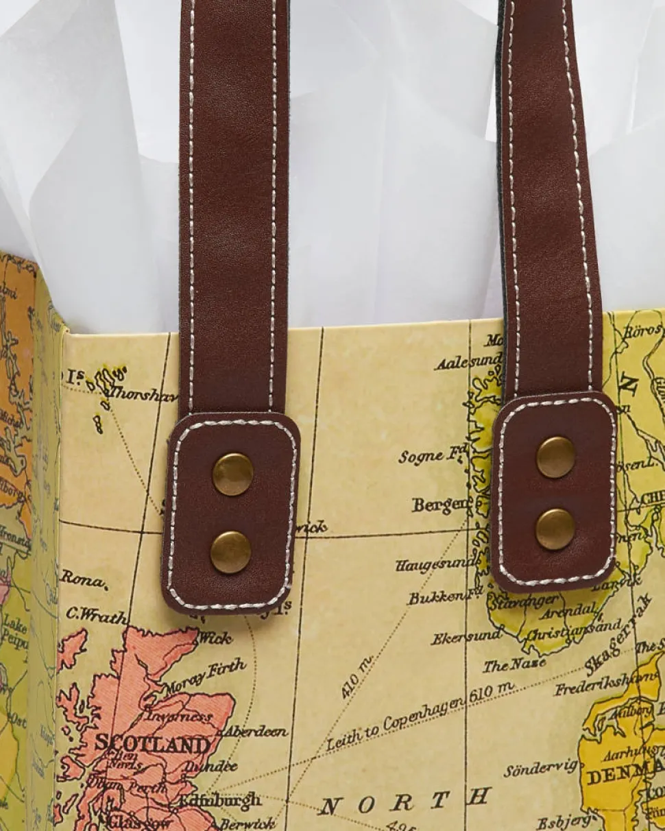 Map Beverage Gift Bag with White Tissue Paper, 1 Gift Bag and 8 Sheets of Tissue Paper