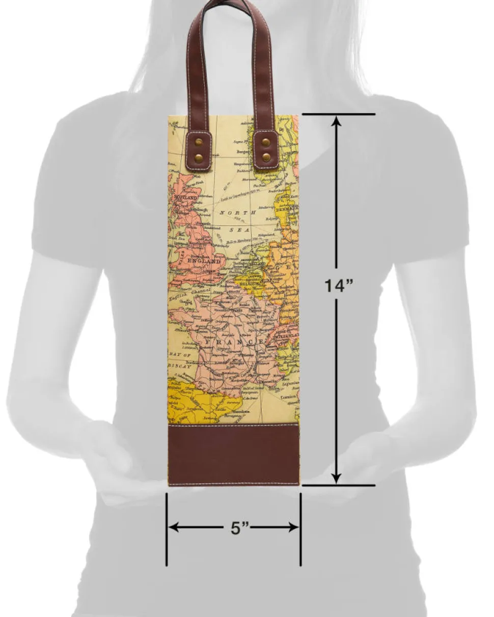 Map Beverage Gift Bag with White Tissue Paper, 1 Gift Bag and 8 Sheets of Tissue Paper