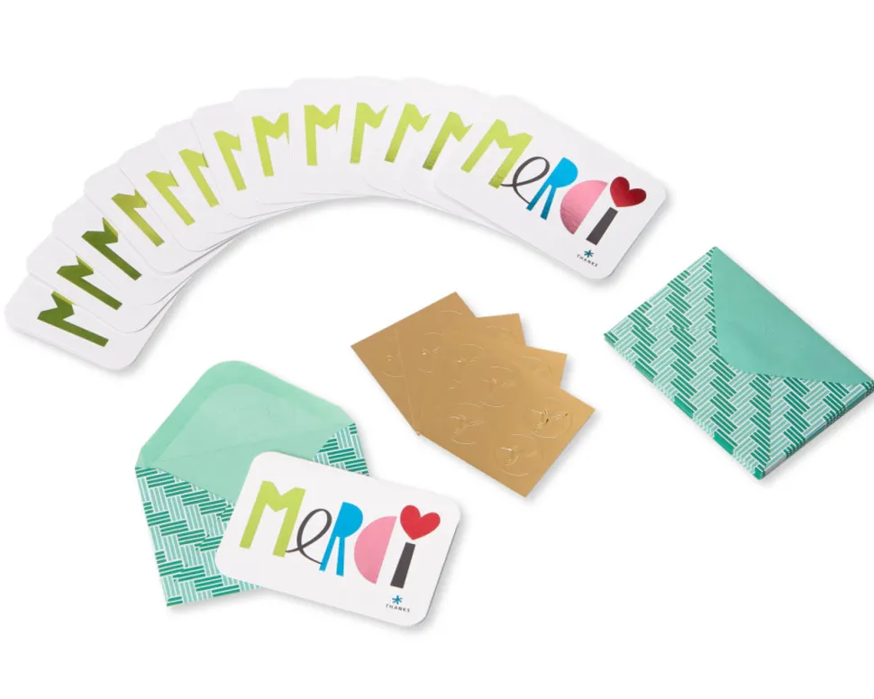 Merci Thank You Boxed Blank Note Cards and Envelopes, 14-Count