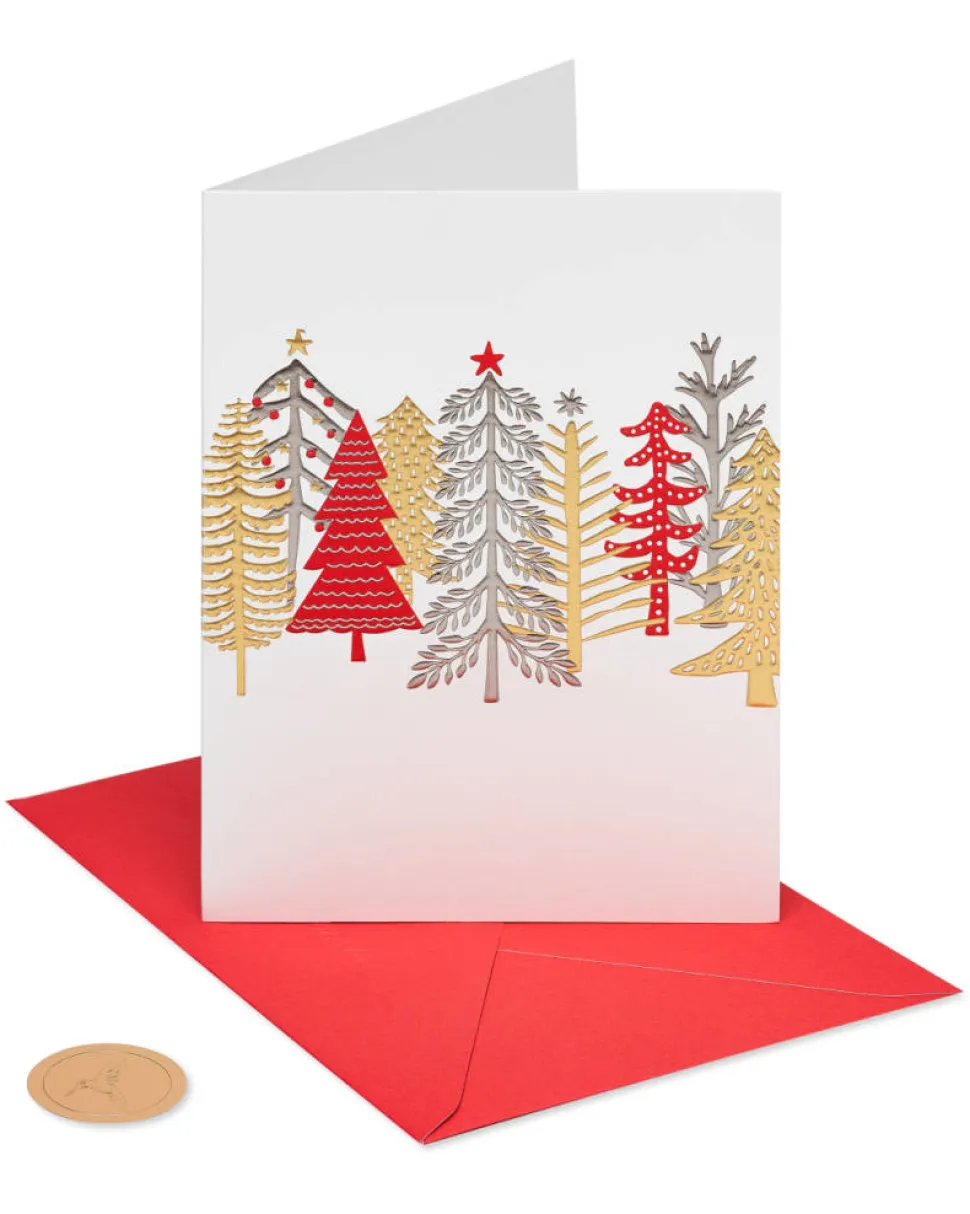 Metallic Trees Holiday Boxed Cards, 12-Count