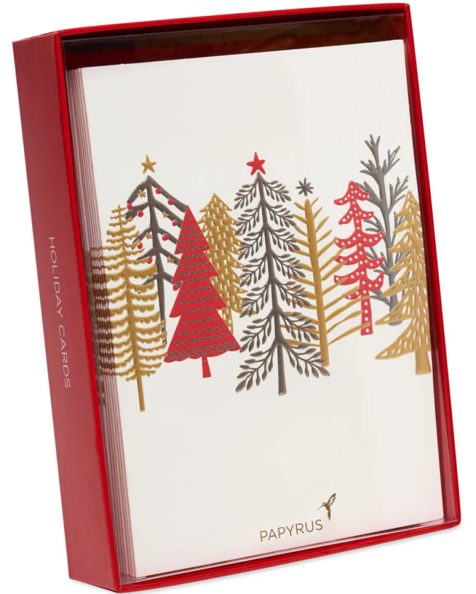 Metallic Trees Holiday Boxed Cards, 12-Count