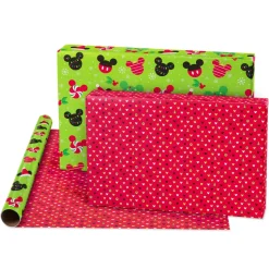 Mickey Mouse and Christmas Decorations Disney Holiday Wrapping Paper Rolls, 2 Rolls