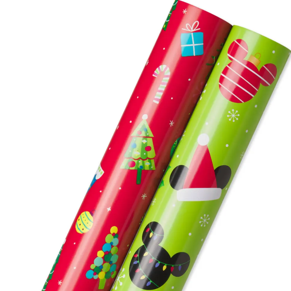 Mickey Mouse and Christmas Decorations Disney Holiday Wrapping Paper Rolls, 2 Rolls