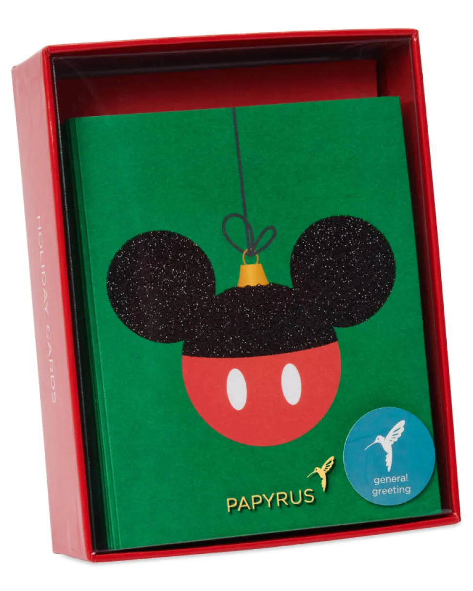 Mickey Mouse Disney Holiday Ornament Christmas Boxed Cards, 20-Count