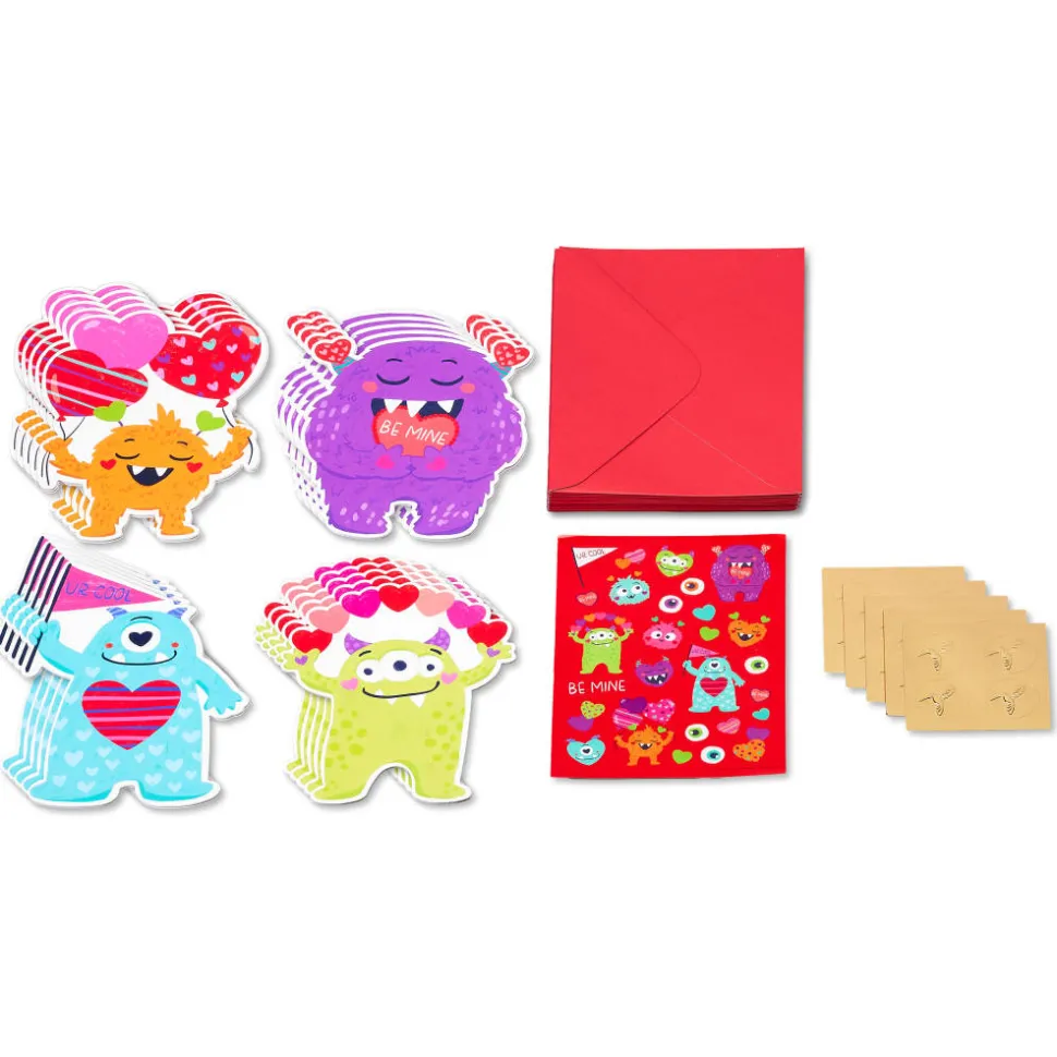 Monster Hearts Valentine’s Day Cards for Kids, 20-Count, 1 Sticker Sheet